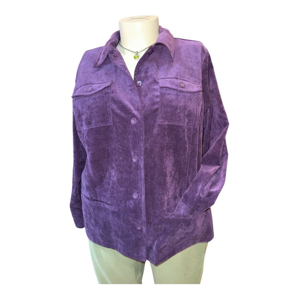 Croft & Barrow Rich Purple Corduroy 4-Pocket Stretch Shirt Jacket SHACKET 1X